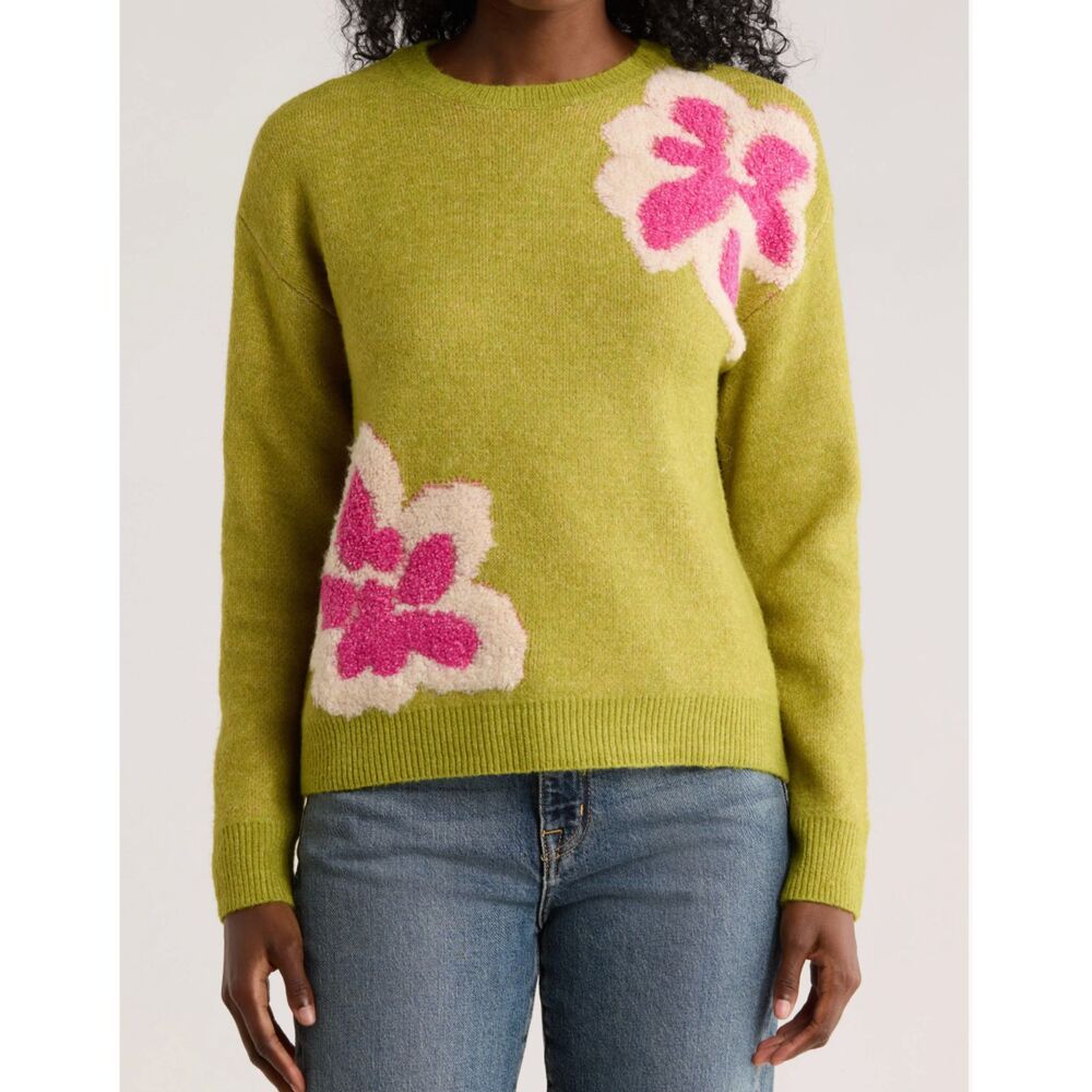 DR2 BY DANIEL RAINN Floral Crewneck Sweater Green Large